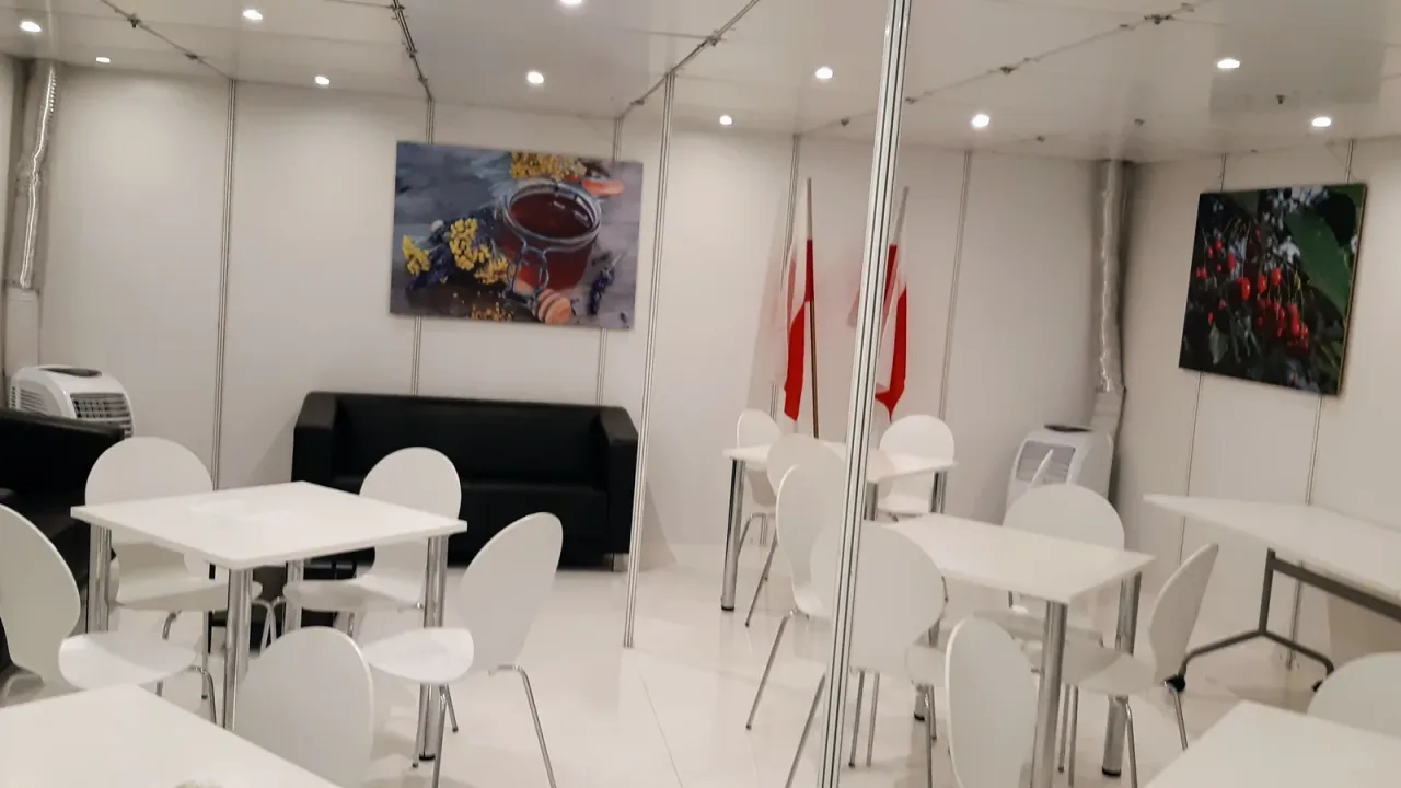 Finished hospitality interior inside the temporary event pavilion